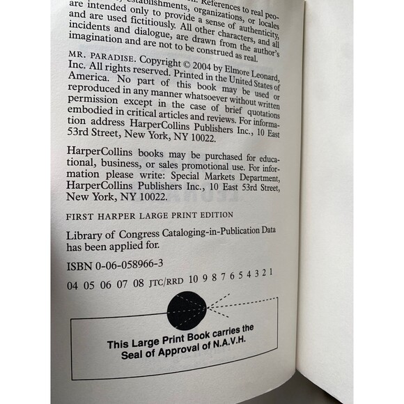 Mr. Paradise First Print 04 Ed Elmore Leonard Large Print Edition Ex Library EUC - Picture 8 of 8